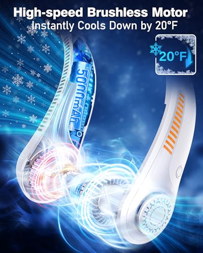 EYERZ Portable Neck Fan - Rechargeable Personal Fan with Neck Support, 5-Speed Quiet Lightweight Long Lasting Neck Fan, Fa...