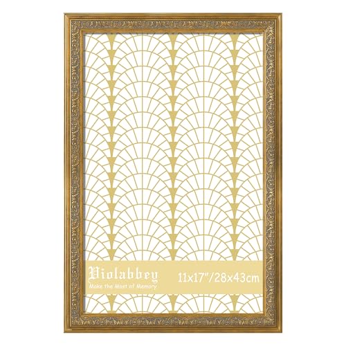 VIOLABBEY 11x17 Picture Frame Gold, Vintage Photo Frames Ornate without Mat for Wall Hanging