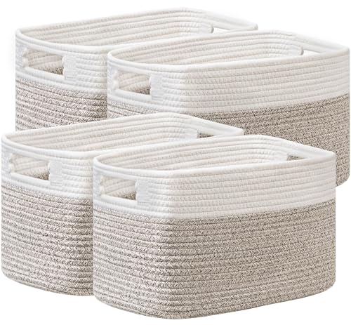 UBBCARE 4 Pack Storage Baskets for Organizing, Shelf Baskets with Handles, Woven Storage Baskets for Bookcase/Cube Shelf/C...