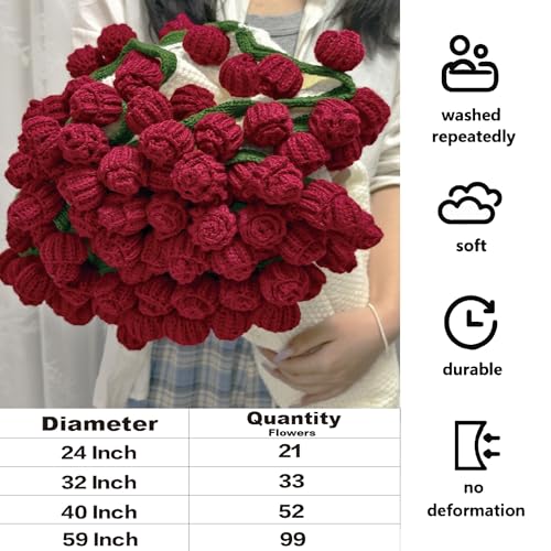 SoffMoiis Crochet Flowers Bouquet Blanket, Handmade Rose Blanket, 32 Inch Round Floral Soft and Romantic Gifts for Birthda...