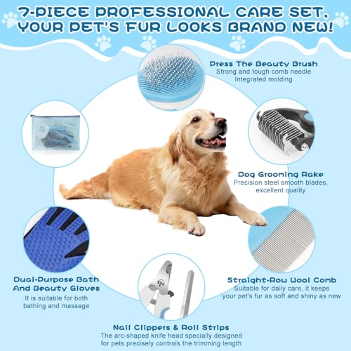 Daxguard 7-in-1 Pet Grooming Kit–Cat Brush,Dog Brush for Shedding,Double-Sided Flea Comb,Dog Nail Trimmers,Dog Bath Suppli...
