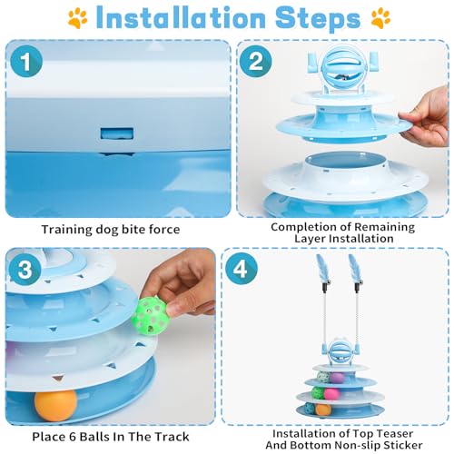 Goosheep Cat Toy Interactive Pet Plaything for Indoor Kitten Interactive Kitty Puzzle Ball with 2 Cat-Tease (Blue)
