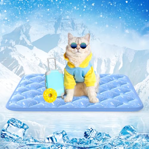 Rywell Dog Cooling Mat 2.0, Ocean Blue,24" x 18" Thick & Durable Cooling Ma for Dogs&Cats, Long-Lasting Cool with Waterpro...