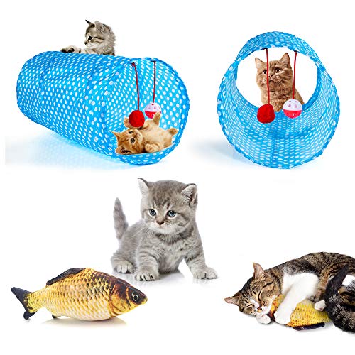 AILUKI 35 PCS Cat Toys Kitten Toys Assortments,Variety Catnip Toy Set Including 2 Way Tunnel,Cat Feather Teaser,Catnip Fis...