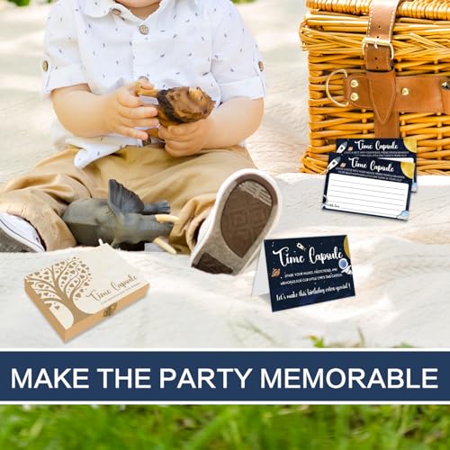 EMNAPH Time Capsule Box for 1st Birthday - Baby's First Birthday Keepsake Kit with 50 Pcs Space Party Games Cards, Child-S...