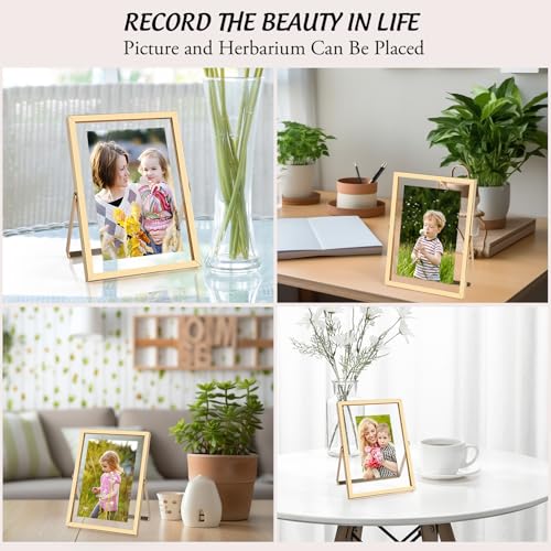 Golden State Art, 2 Pack, 5x7 Inch Metal Picture Frames, Floating Display for 4x6, 3x5 Photos, with Real Glass and Pull-Ou...