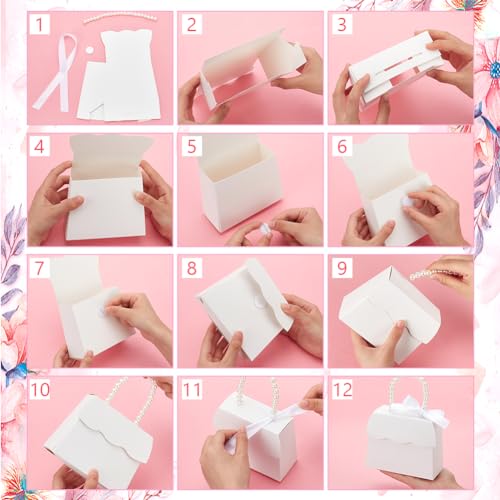 BENECREAT 16 Sets White Wedding Favors Box DIY Set, Kraft Paper Box with Pearl Handle, Ribbons, Stickers, Gift Boxes for B...