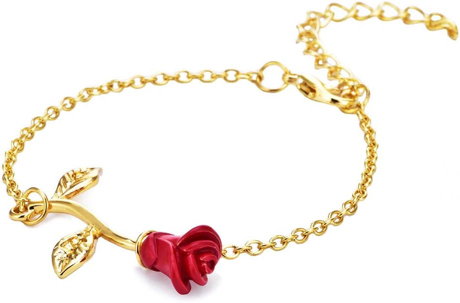 JczR.Y Rose Flower Bracelet for Women Red Rose Chain Bracelet Charm Romantic Flower Bracelet Link Fashion Valentine's Day ...
