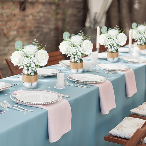 Yuxung 43 Pcs/ 6 Set Rose Mason Jar Table Centerpiece Mason Jar Vases Faux Floral with Rope Boho Rustic Flower Table Decor...