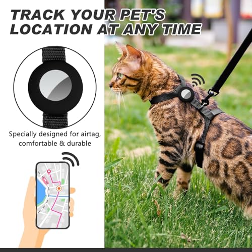 VKPETFR Cat Harness and Leash Set with Airtag Holder for Walking & Travelling, Escape Proof Cat Harness for Small Medium L...