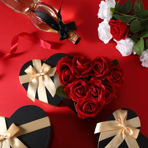 Resurhang Black 4 Pcs Valentines Heart Shaped Gift Box with Lid for Flower Arrangement Large Present Gift Box for Valentin...
