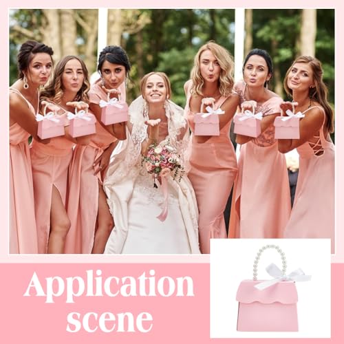 BENECREAT 16 Sets Pink Wedding Favors Box DIY Set, Kraft Paper Box with Pearl Handle, Ribbons, Stickers, Gift Boxes for Bi...