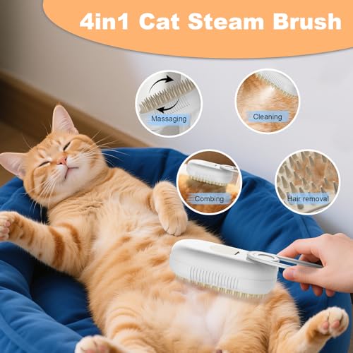 FUICZSN 4-in-1 Rechargeable Cat & Dog Steam Brush for Shedding, Self-Cleaning Pet Groomer with Rotating Handle for Massagi...
