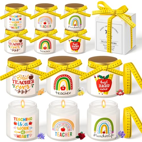 Lyrow 12 Pcs Teacher Appreciation Candles Gifts Set Best Teachers Gifts for Women and Men Include Ruler-Style Ribbon 3.5 o...