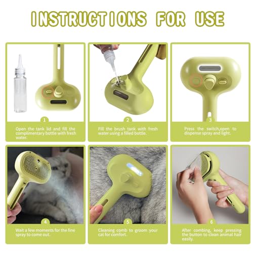 Cat/Dog Grooming Brush with Steamer - Deshedding Brush for Pet Hair, Bath Brush with Water Spray and Hair Comb (Yellow)