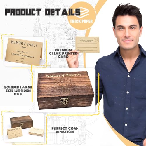Oxmidud Wooden Share Love & Memories Box with 50 Pcs Share A Memory Cards for Celebration of Life Decorations - Elegant Ke...