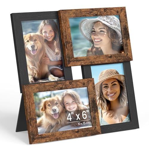 SONGMICS Collage Picture Frames, 4x6 for Wall Decor, Multi Family Photo for Gallery Decor, Hanging Display, Set of 4, Ink ...
