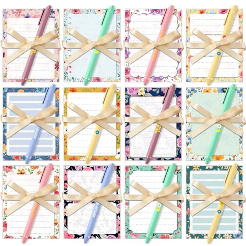 Marspark 108 Pcs Spring Gifts Bulk Flower Sticky Notes with Pens and Ribbons Floral Notepads Self-Adhesive Memo Pads Ballp...