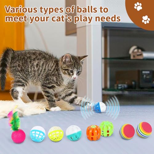 iCAGY 25 Pcs Cat Toys for Cats, Indoor Kittens - Interactive Variety Pack, 45 inches Rainbow Cat Tunnel, Feather Teaser, F...