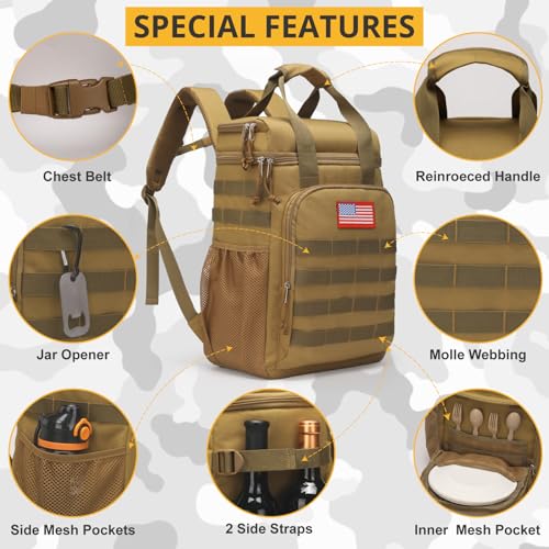 Tactical Backpack Cooler,Lunch Backpack for Men Adults Work with Handle，Soft Cooler Backpack Insulated Waterproof Leak Proof