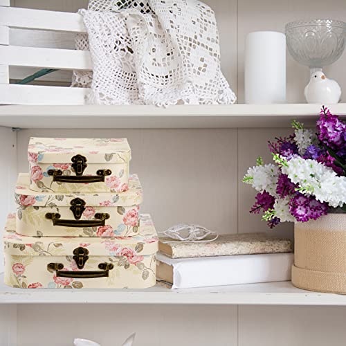 Fasmov 3 Pack Paperboard Suitcases Storage Box Decorative Boxes Storage Gift Boxes With Lids for Photo Storage Home Decora...