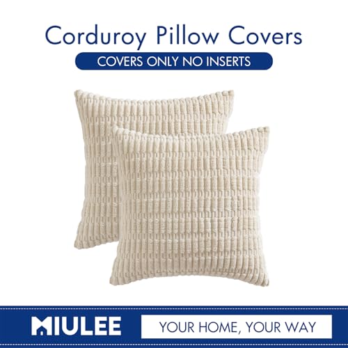 MIULEE Pack of 2 Corduroy Decorative Throw Pillow Covers 18x18 Inch Soft Boho Striped Pillow Covers Modern Farmhouse Home ...