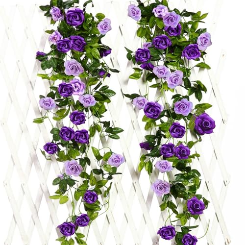 JUSTOYOU 2 Pack (15.8FT) Fake Rose Garland, Artificial Roses Vines Flower Garland Hanging Floral Vine Wedding Home Backdro...
