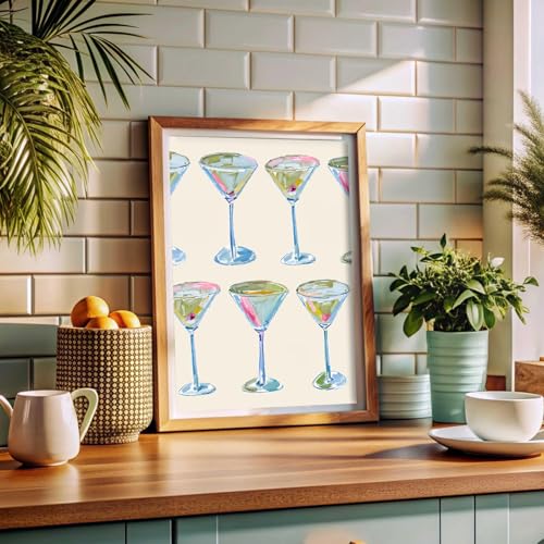 Trendy Cocktail Art Print Martini Glasses Wall Art Modern Bar Cart Decor Preppy Aesthetic Canvas Prints Modern Watercolor ...