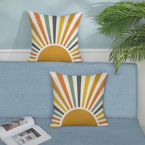 GOLIANDA Boho Pillow Covers 18x18 Set of 2 Stripes Colorful Yellow Sunshine Decorative Pillow Cases Summer Rainbow Sun Out...