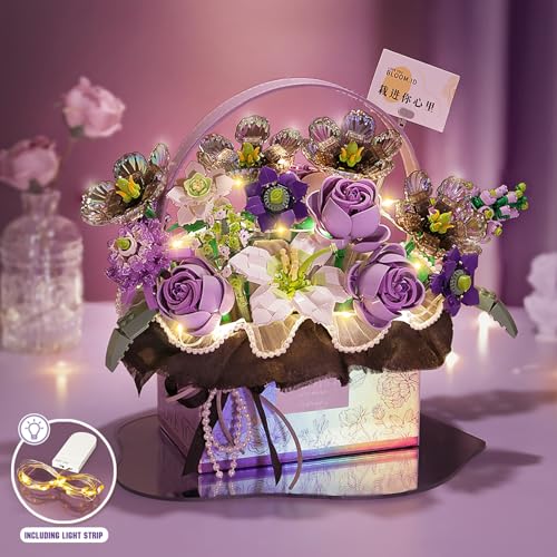 MEIEST Flower Bouquet Building Blocks Model Set,Simulation Artificial Rose Handheld Gift Box,Bonsai Plant Building Bricks ...