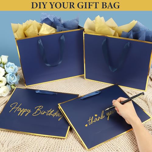 Addblu 12 Pack Large Gift Bags with Handles - Includes 36 Tissue Papers, 11.8x10x4 Inches for Thank You, Wedding, Bridesma...