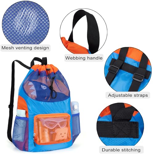 Veious Swim Bag for Kids Mesh Beach Backpack for Boys Lightweight Drawstring Beach Bag Swimming Pool Sports Gym String Bag...