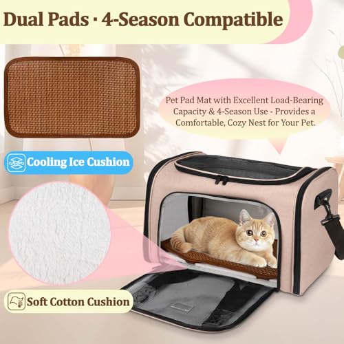 DSDCDJ Cat Carrier Dog Carrier - Soft-Sided Cat Carrier with Plush Pad & Cooling Mat, Easy-Load 4-Side Zipper & 3-Side Mes...
