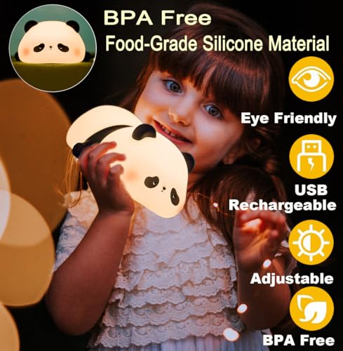 DREAMING MY DREAM Cute Panda Night Light, LED Squishy Novelty Animal Night Lamp, 3 Level Dimmable Nursery Nightlight for B...