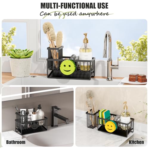 MURLONG Kitchen Sink Organizer,Sink Caddy Organizer with Removable Brush Holder,Self-Draining Countertop Organizers and St...