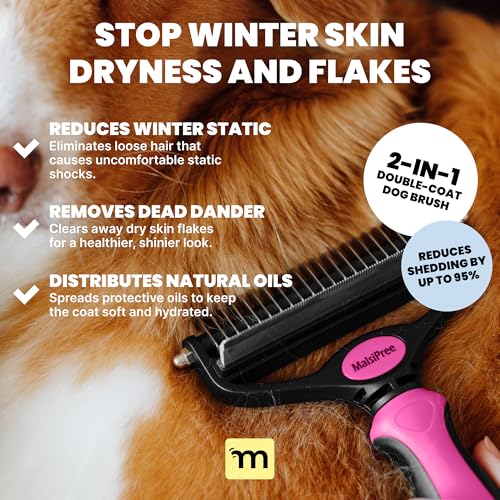 MalsiPree Dog Brush for Shedding - 2 in 1 Undercoat Rake Deshedding Tool for Medium to Large Double-Coated Dog Grooming - ...