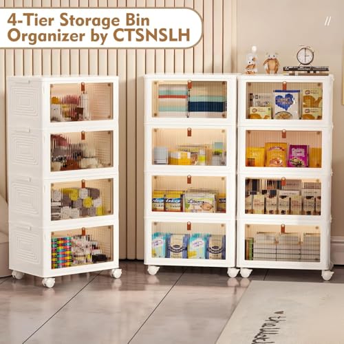 CTSNSLH 4 Tier Plastic Storage Bins and Boxes Organizer - Stackable with Lids for Bedroom, Living Room, Office - Foldable ...