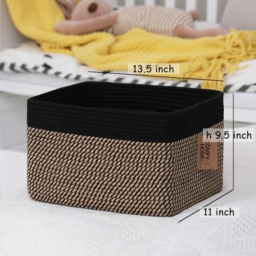 COMFY-HOMI 3PACK Cotton Rope Square Basket with Handles for Shelves|Dog Toy Bin and Storage|Baby Gift|Shoe Organizer|New 1...