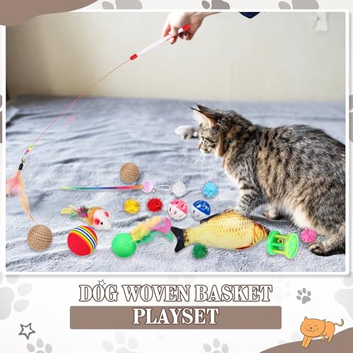 Zopeal 76 Pcs Easter Cat Storage Basket Gift Toys Set Interactive Cat Toys Kitten Wand Colorful Flashing Balls Pet Crinkle...