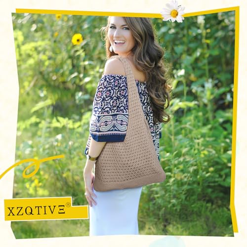 XZQTIVE Crochet Tote Bag for Women Mesh Beach bag for Summer Vacation Aesthetic Hobo Knit Shoulder Bag