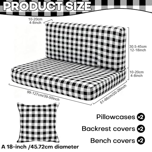 Bornerwhite 6Pcs Rv Dinette Cushion Covers Checkered Cushion Covers Dinette Booth Seats Stretch Washable Rv Seat Cover for...