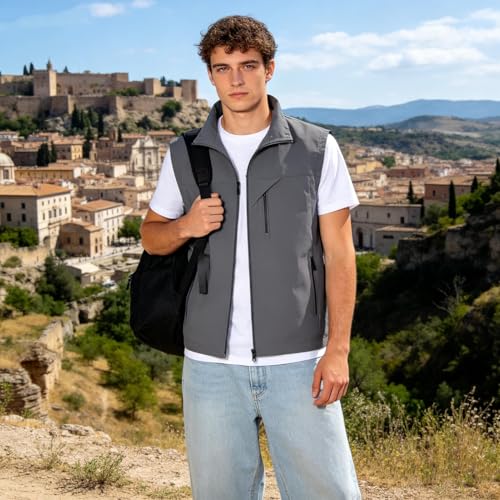 MANLUODANNI Men's Lightweight Vest Sleeveless Outdoor Work Jacket for Travel Hiking Running