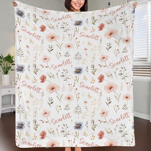 NAZENTI Personalized Baby Blanket, Baby Girl Gift Unique, Custom Baby Floral Blanket with Name Wildflower, Personalized Bo...