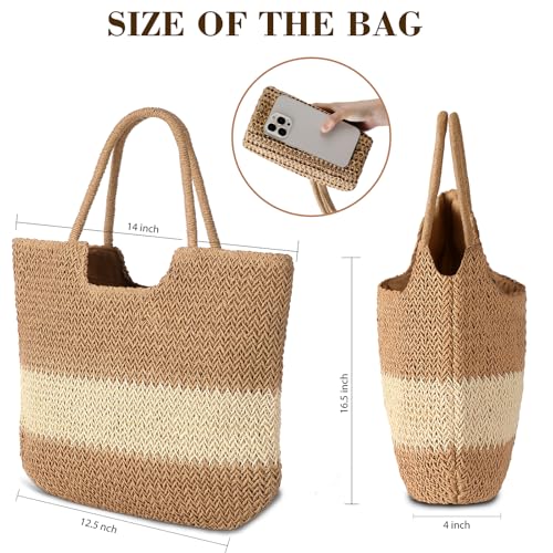 TOBEHIGHER Straw Beach Bags for Women - Summer Woven Tote Bag Shoulder Handbags, Large Beach Bag for Women for Holiday