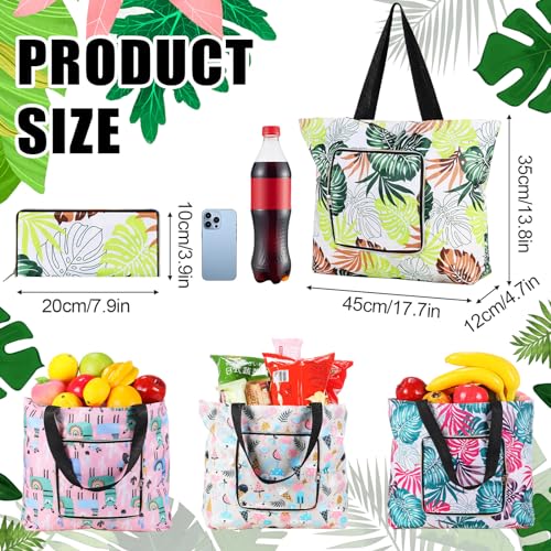 Cunno 8-pack Summer Beach Tote Bags, Waterproof Sandproof Reusable Shopping & Groceries Bags with Zipper Foldable Pocket-s...