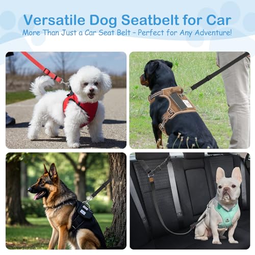 3 Pack Dog Seat Belt for Car, Car Headrest Restraint Adjustable Nylon Fabric, Dog Restraints Vehicle Seatbelts Harness (Bl...