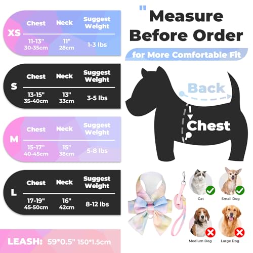PETCARE Cute Bow Tie Dog Harness and Leash Set Elegant Rainbow Gradient Puppy Harness No Pull Soft Mesh Pet Cat Dog Vest H...