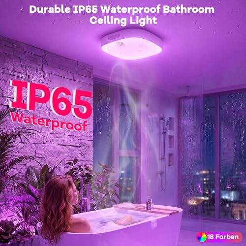 Shower Light IP65 Waterproof, Motion Sensor Ceiling Light, Rechargeable Closet Light with 10000mAh Battery & Remote, 18 RG...
