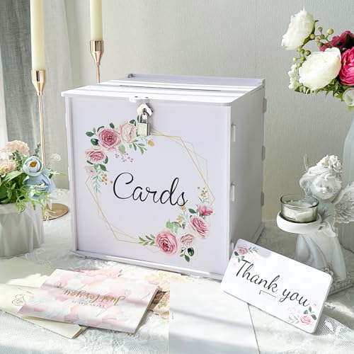 OurWarm White Wedding Card Box with Lock, PVC Gift Card Box for Wedding Decorations, Money Index for Party Honeymoon Fund ...