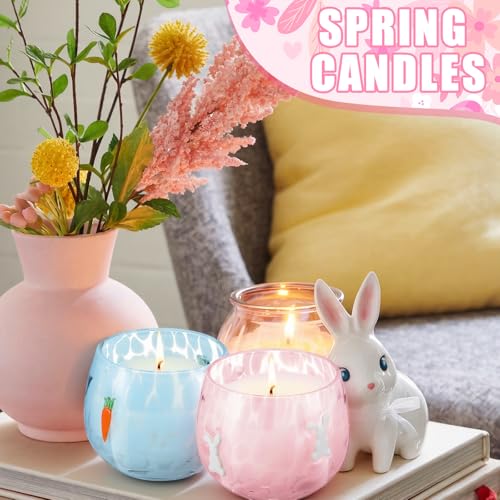 Treela Set of 2 Decorative Spring Easter Candles, 7oz Bunny & Carrot Soy Wax Icon Glass Jar Candles, Spring Home Table Cen...